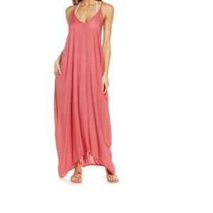 Elan V-Back Maxi Slip Dress in Rose